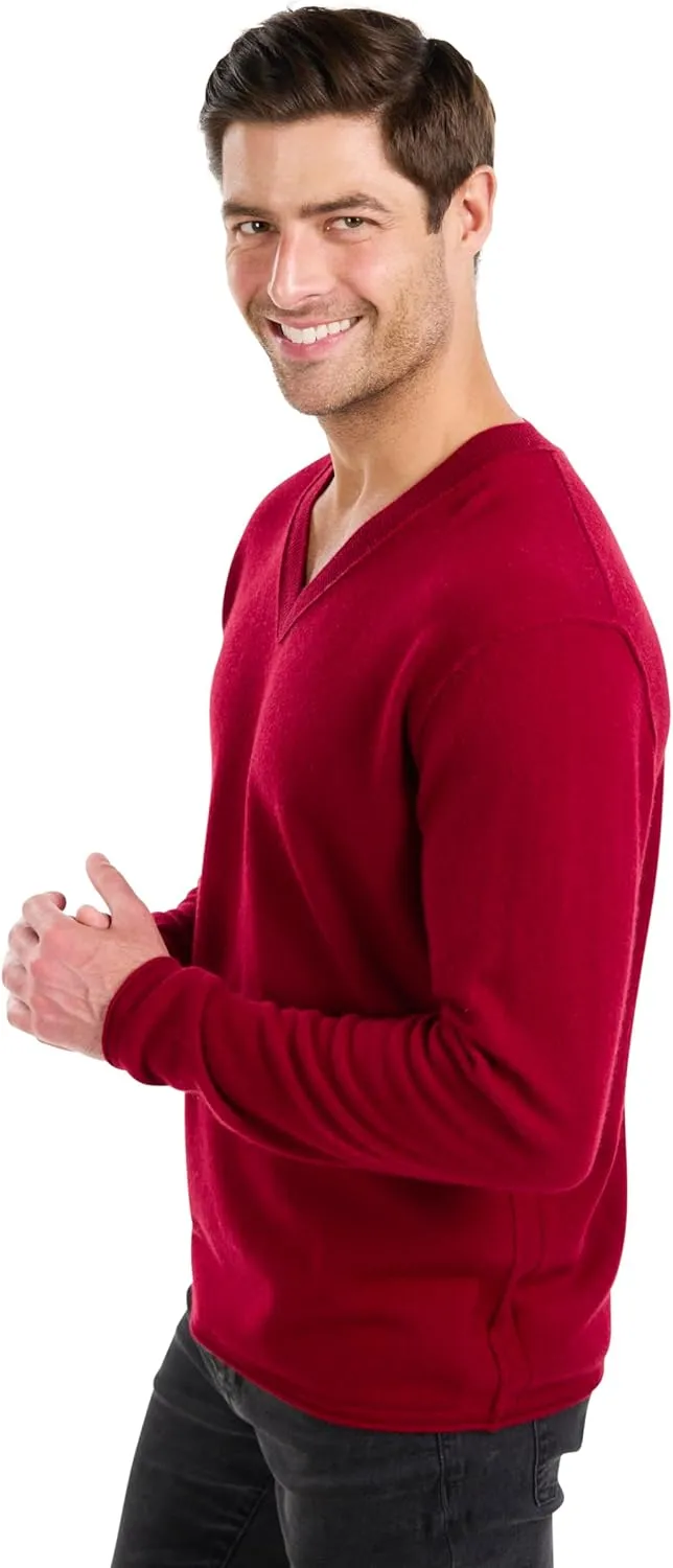 BEYOND FASHION Men's Sweater V Neck Long Sleeve Pullover - 100% Pure Cashmere
