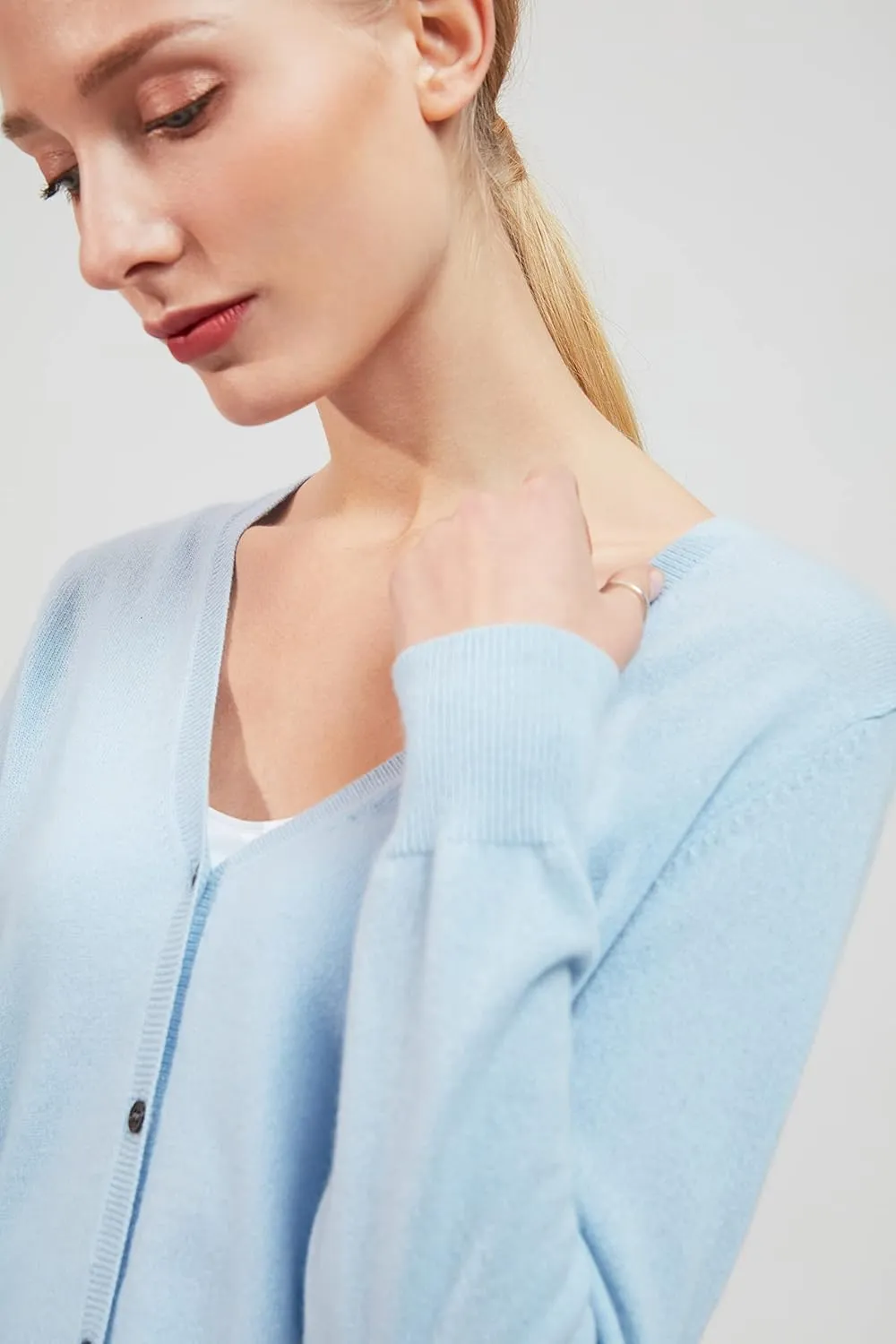 BEYOND FASHION Women Cardigan Sweater V neck Button Front - 100% Pure Cashmere