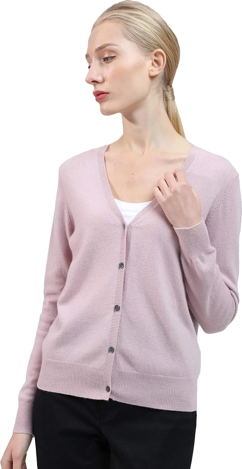 BEYOND FASHION Women Cardigan Sweater V neck Button Front - 100% Pure Cashmere