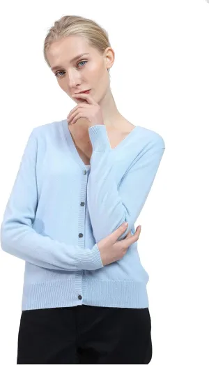 BEYOND FASHION Women Cardigan Sweater V neck Button Front - 100% Pure Cashmere