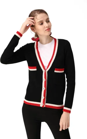 BEYOND FASHION Women Cardigan Sweater V neck Button Front - 100% Pure Cashmere