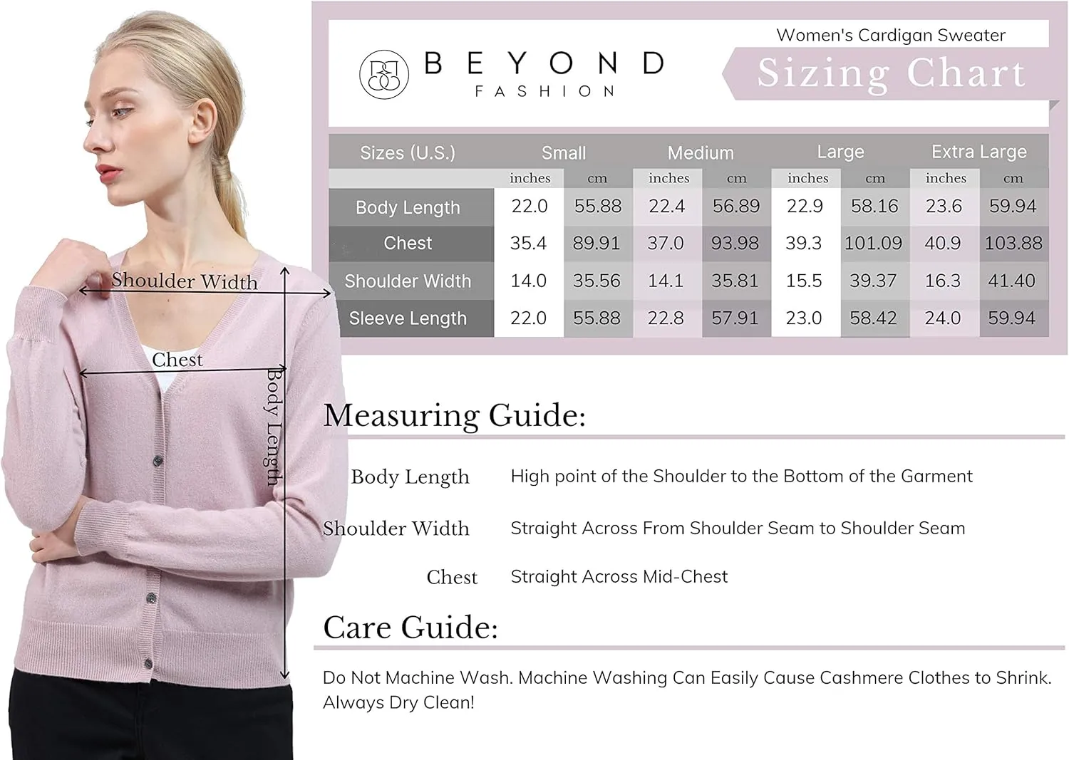 BEYOND FASHION Women Cardigan Sweater V neck Button Front - 100% Pure Cashmere