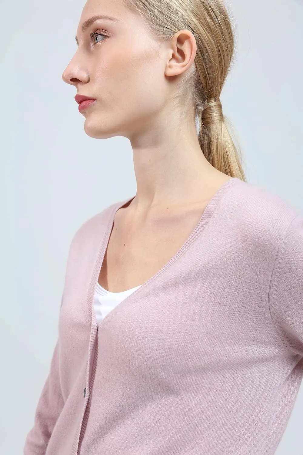 BEYOND FASHION Women Cardigan Sweater V neck Button Front - 100% Pure Cashmere