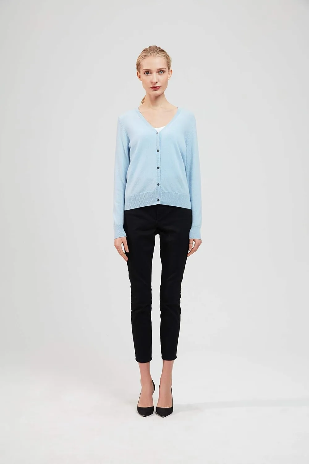 BEYOND FASHION Women Cardigan Sweater V neck Button Front - 100% Pure Cashmere