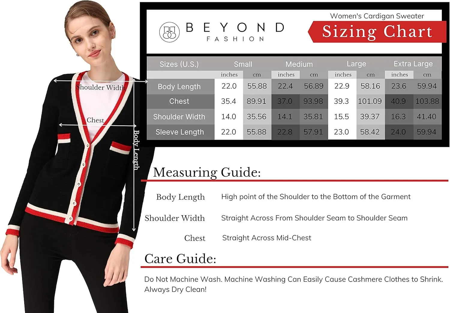 BEYOND FASHION Women Cardigan Sweater V neck Button Front - 100% Pure Cashmere