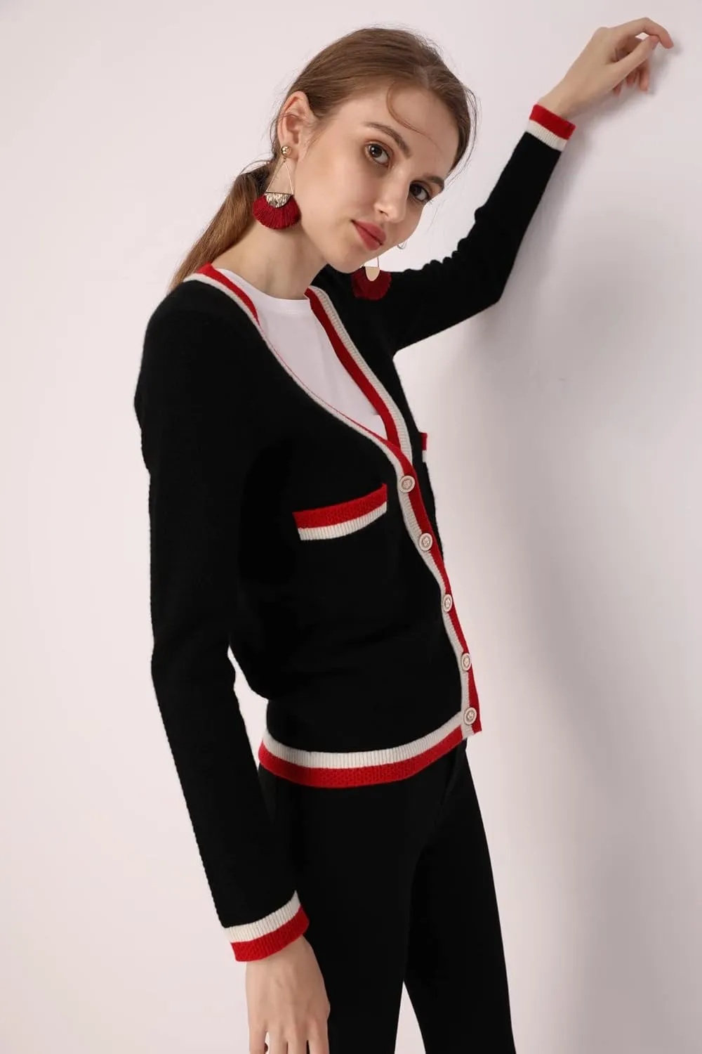 BEYOND FASHION Women Cardigan Sweater V neck Button Front - 100% Pure Cashmere