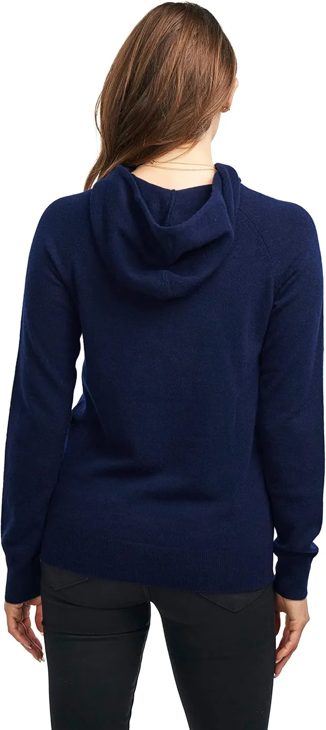 BEYOND FASHION Women's 100% Pure Cashmere Hoodie Sweater Solid Color Long Sleeve Heavenly Soft