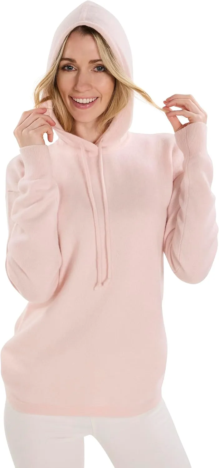 BEYOND FASHION Women's 100% Pure Cashmere Hoodie Sweater Solid Color Long Sleeve Heavenly Soft