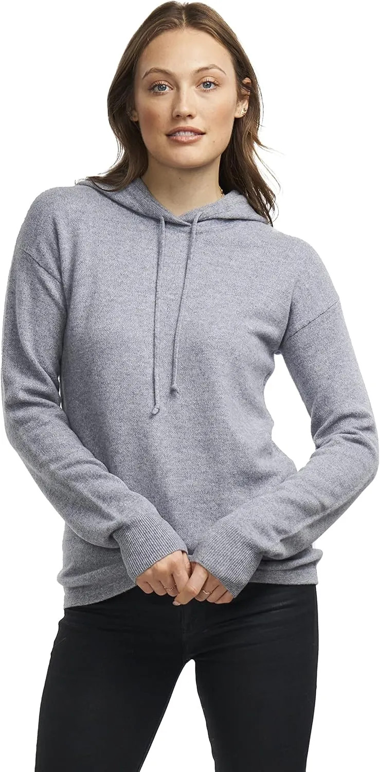 BEYOND FASHION Women's 100% Pure Cashmere Hoodie Sweater Solid Color Long Sleeve Heavenly Soft