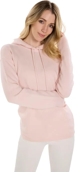 BEYOND FASHION Women's 100% Pure Cashmere Hoodie Sweater Solid Color Long Sleeve Heavenly Soft