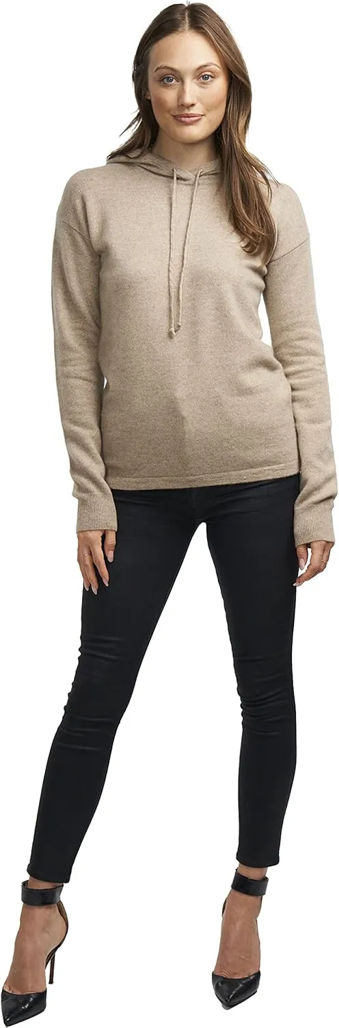 BEYOND FASHION Women's 100% Pure Cashmere Hoodie Sweater Solid Color Long Sleeve Heavenly Soft