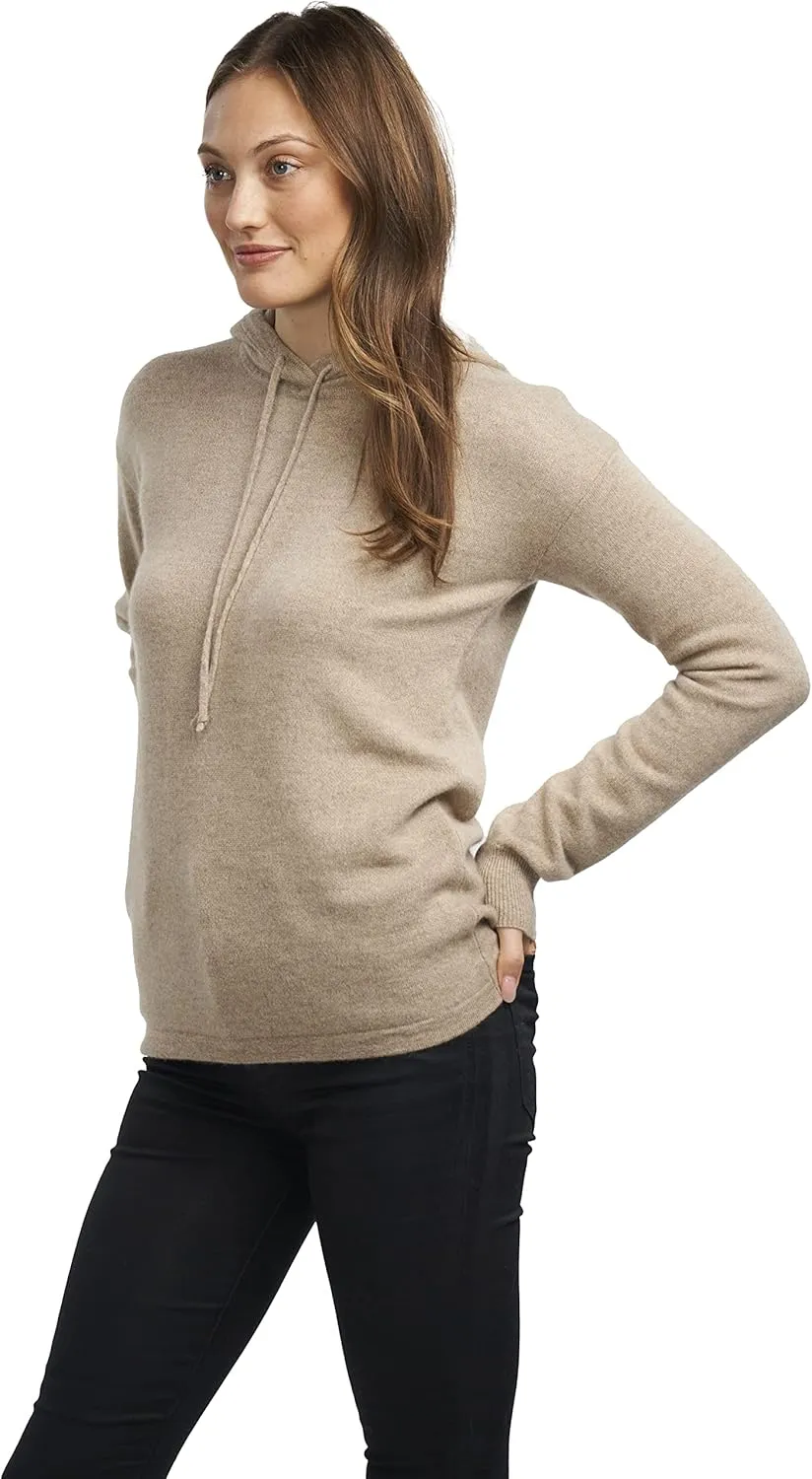 BEYOND FASHION Women's 100% Pure Cashmere Hoodie Sweater Solid Color Long Sleeve Heavenly Soft