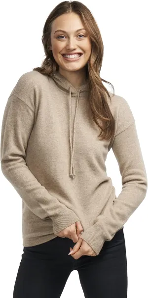 BEYOND FASHION Women's 100% Pure Cashmere Hoodie Sweater Solid Color Long Sleeve Heavenly Soft