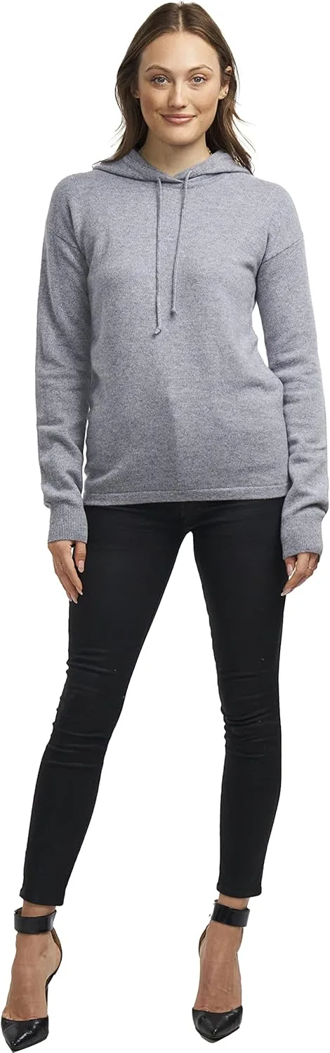 BEYOND FASHION Women's 100% Pure Cashmere Hoodie Sweater Solid Color Long Sleeve Heavenly Soft