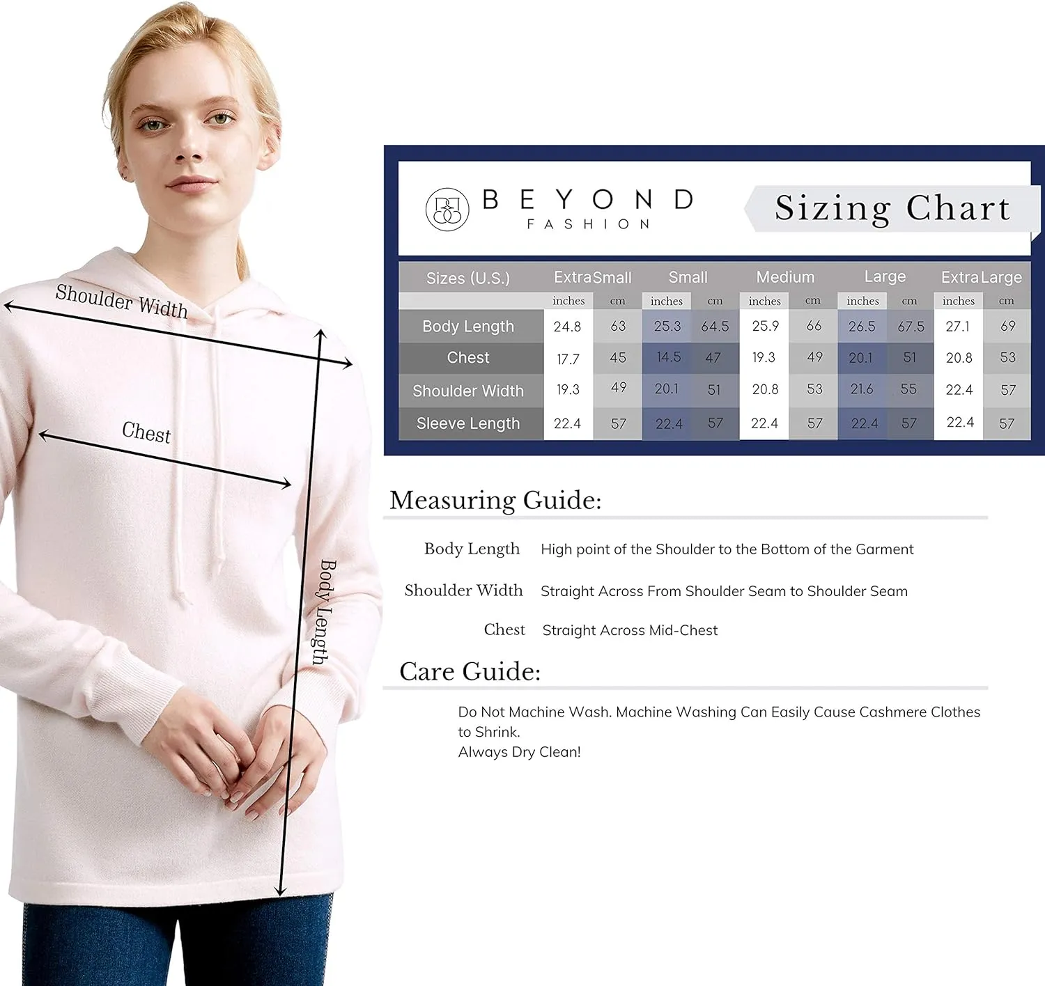 BEYOND FASHION Women's 100% Pure Cashmere Hoodie Sweater Solid Color Long Sleeve Heavenly Soft