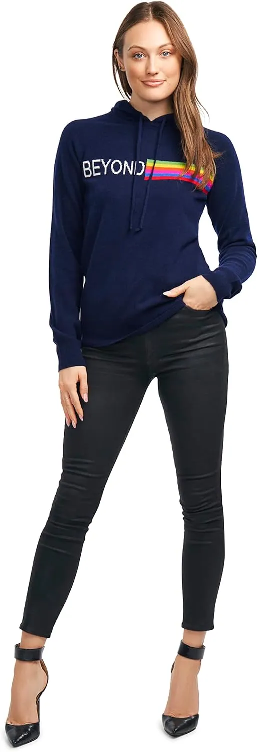 BEYOND FASHION Women's 100% Pure Cashmere Hoodie Sweater Solid Color Long Sleeve Heavenly Soft