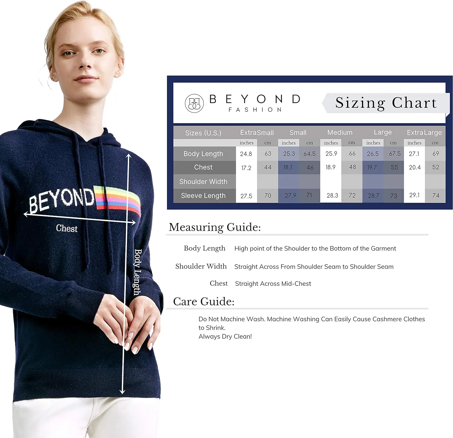 BEYOND FASHION Women's 100% Pure Cashmere Hoodie Sweater Solid Color Long Sleeve Heavenly Soft