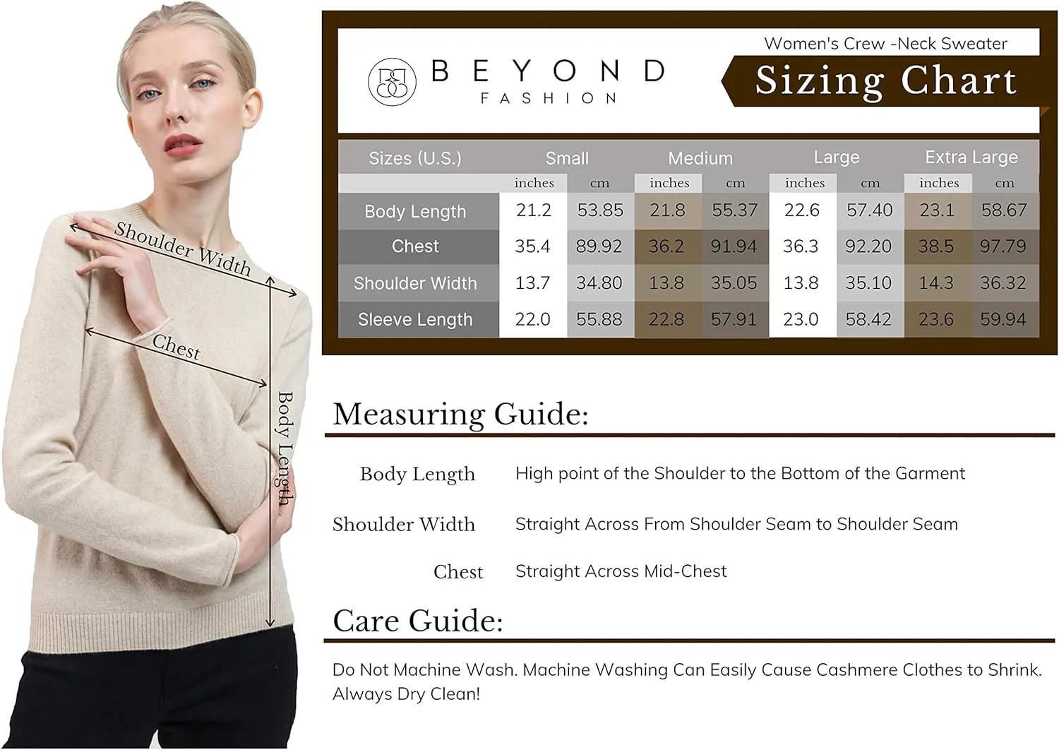 BEYOND FASHION Women's 100% Pure Cashmere Sweater Crew Neck Pullover