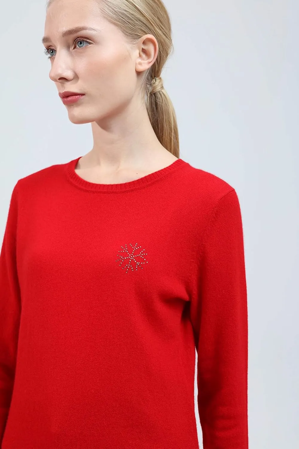 BEYOND FASHION Women's 100% Pure Cashmere Sweater Crew Neck Pullover