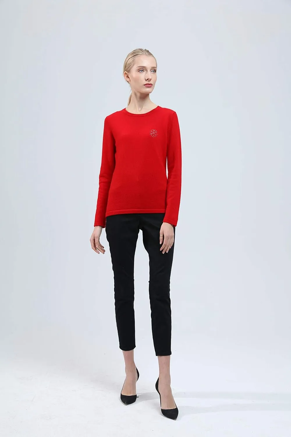 BEYOND FASHION Women's 100% Pure Cashmere Sweater Crew Neck Pullover