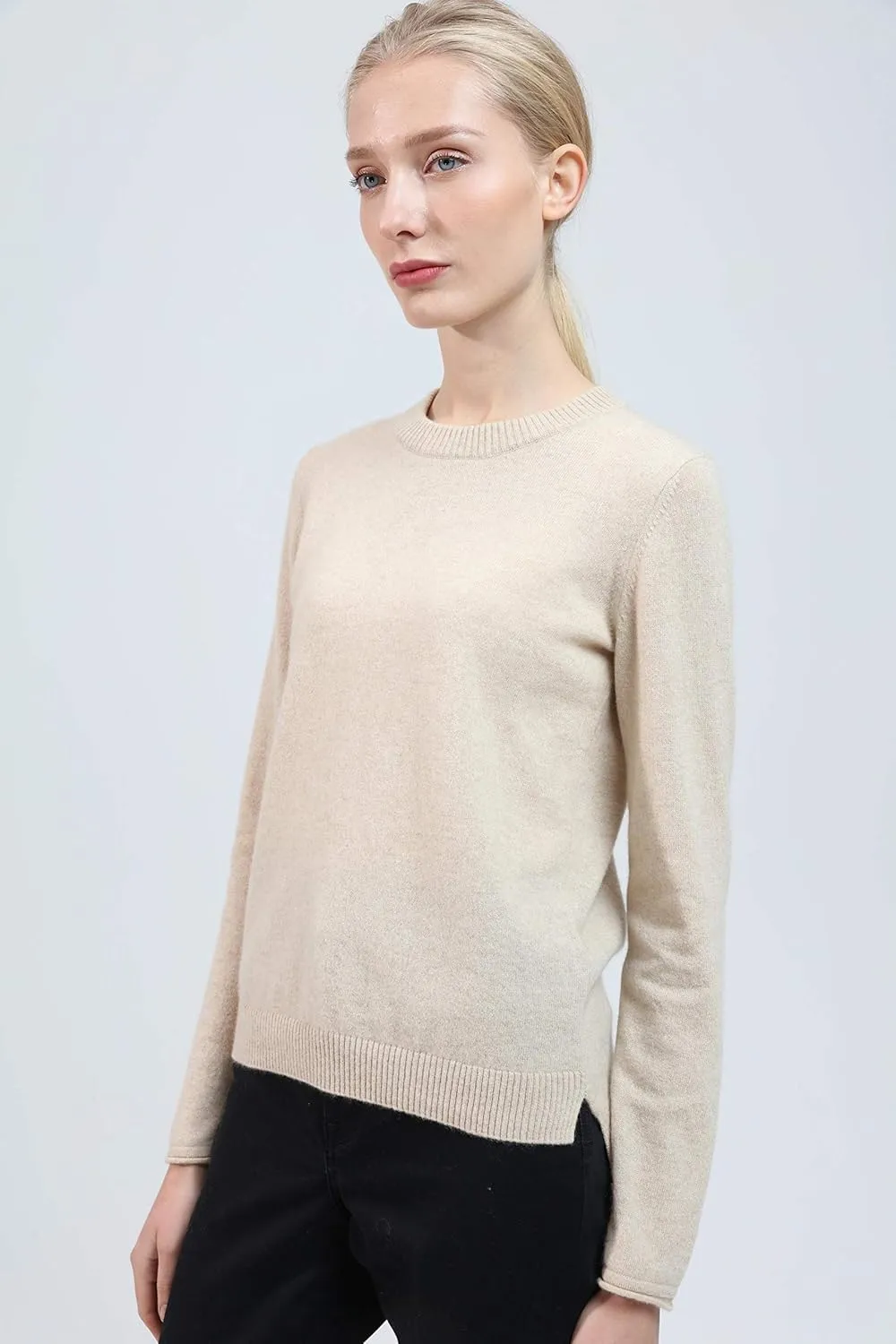 BEYOND FASHION Women's 100% Pure Cashmere Sweater Crew Neck Pullover