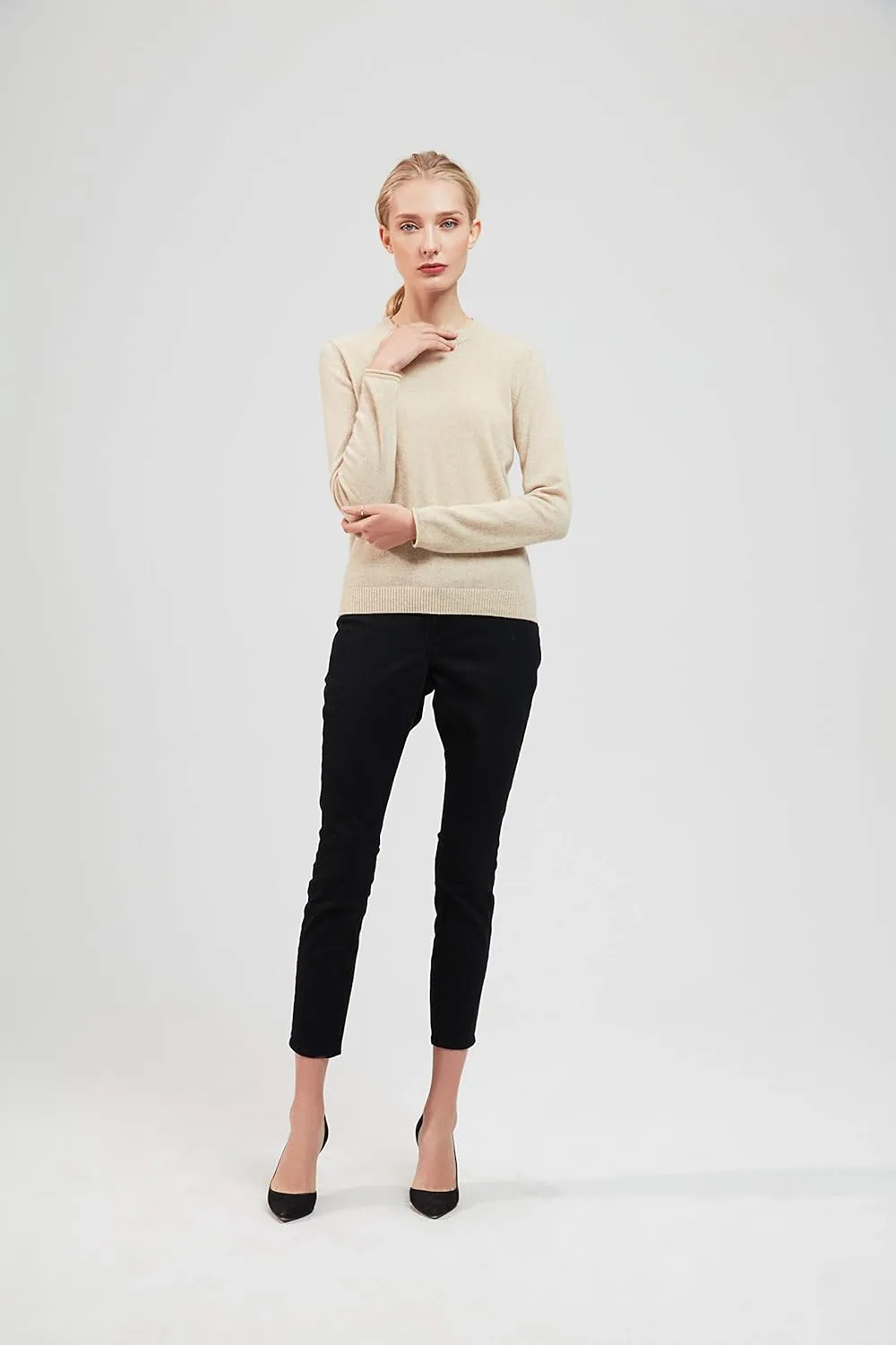 BEYOND FASHION Women's 100% Pure Cashmere Sweater Crew Neck Pullover