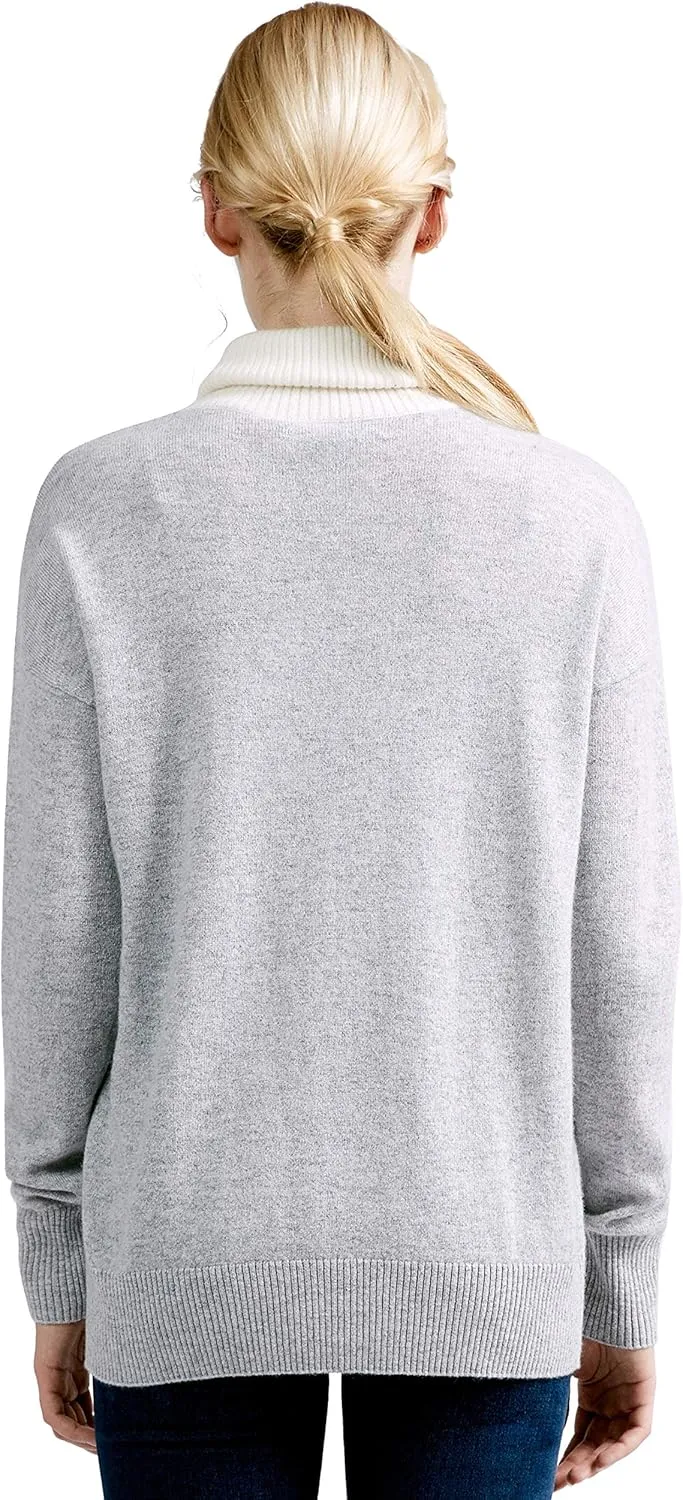BEYOND FASHION Women's 100% Pure Cashmere Sweater Turtle Neck Drop Shoulder Long Sleeve Pullover