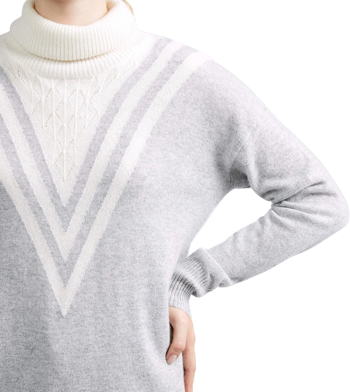BEYOND FASHION Women's 100% Pure Cashmere Sweater Turtle Neck Drop Shoulder Long Sleeve Pullover
