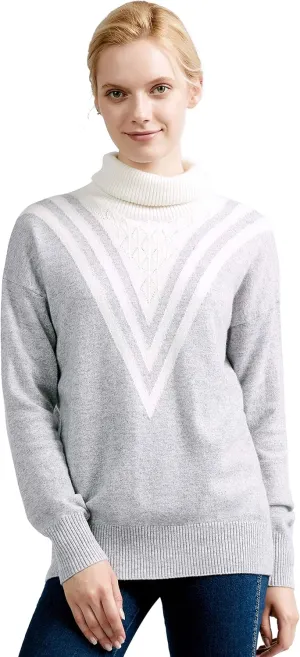 BEYOND FASHION Women's 100% Pure Cashmere Sweater Turtle Neck Drop Shoulder Long Sleeve Pullover