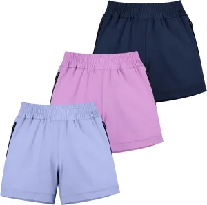 BIG ELEPHANT 3 Packs Girls Athletic Shorts with Liner, Quick Dry Soccer Bike Kids Shorts with Zip Pockets