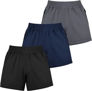 BIG ELEPHANT 3 Pcs Girls Athletic Shorts with Liner, Quick Dry Sports Shorts with Zipper Pockets for Running, Soccer, Cycling