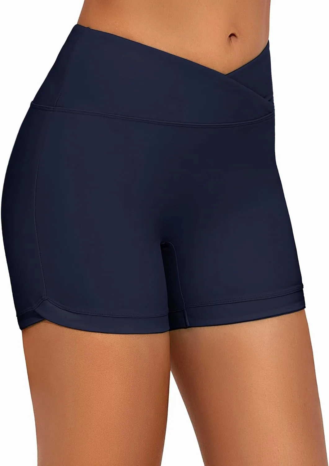 Bonneuitbebe Women's 4" Swim Shorts Cross Waist Bathing Suit Bottoms Board Shorts Swimsuit Boy Shorts with Built-in Briefs