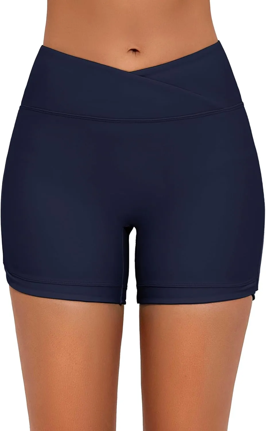 Bonneuitbebe Women's 4" Swim Shorts Cross Waist Bathing Suit Bottoms Board Shorts Swimsuit Boy Shorts with Built-in Briefs