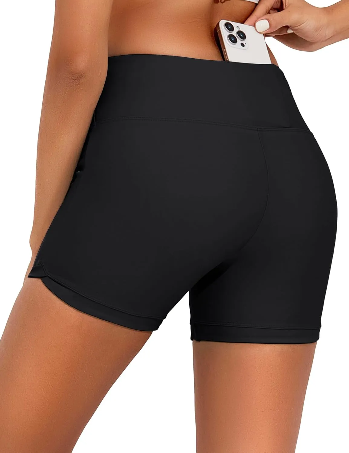 Bonneuitbebe Women's 4" Swim Shorts Cross Waist Bathing Suit Bottoms Board Shorts Swimsuit Boy Shorts with Built-in Briefs