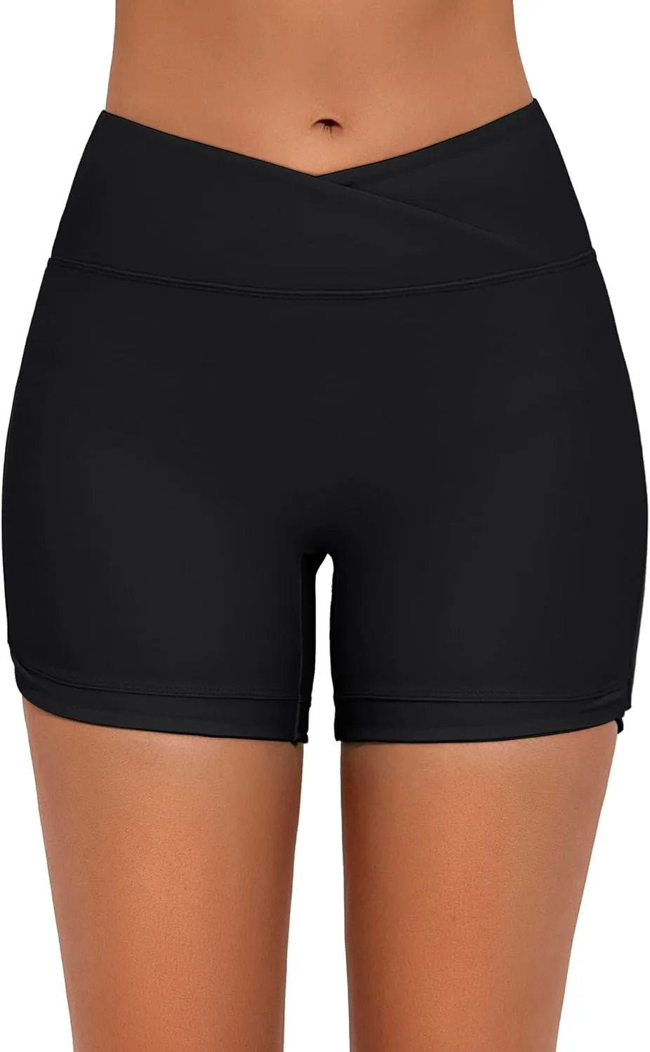 Bonneuitbebe Women's 4" Swim Shorts Cross Waist Bathing Suit Bottoms Board Shorts Swimsuit Boy Shorts with Built-in Briefs