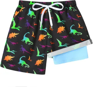 Boys Swim Trunks with Compression Liner Boy Stretch Quick Dry Swim Shorts Kids UPF 50  Beach Swimsuit 5-10 Years