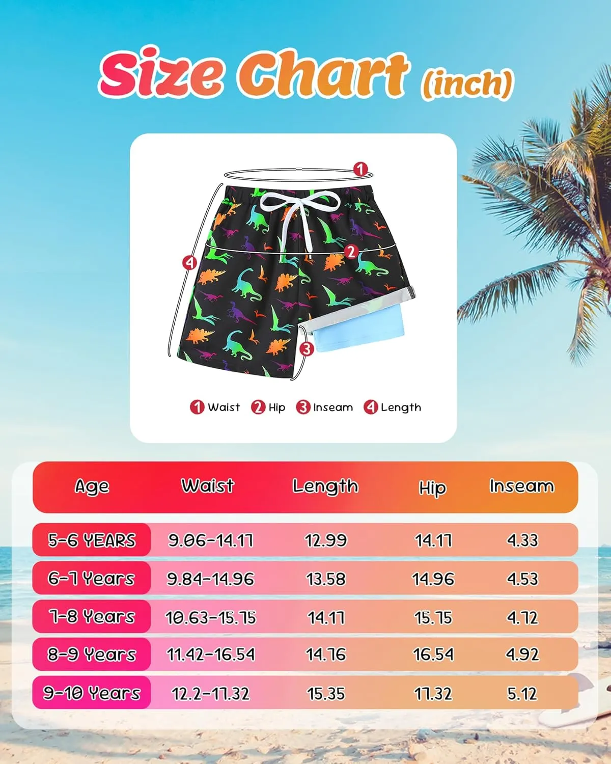 Boys Swim Trunks with Compression Liner Boy Stretch Quick Dry Swim Shorts Kids UPF 50  Beach Swimsuit 5-10 Years