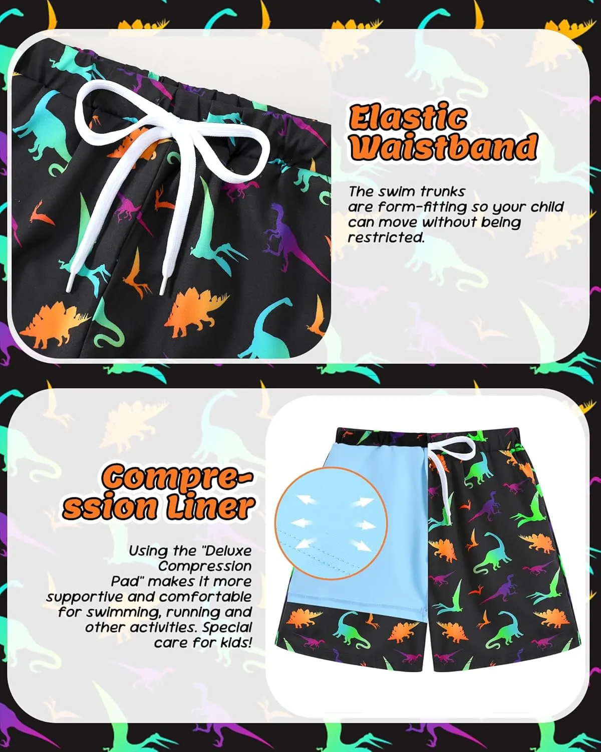 Boys Swim Trunks with Compression Liner Boy Stretch Quick Dry Swim Shorts Kids UPF 50  Beach Swimsuit 5-10 Years