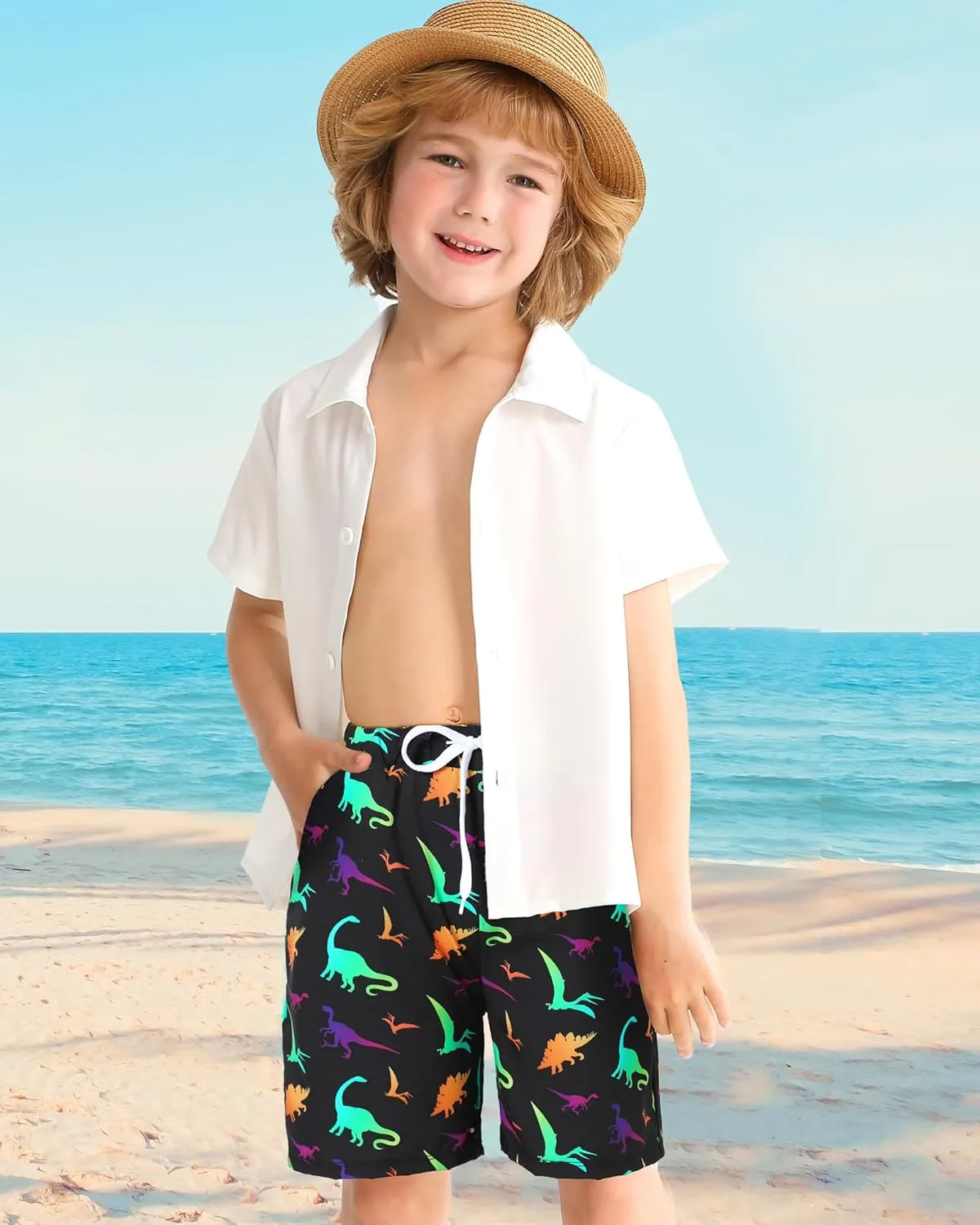 Boys Swim Trunks with Compression Liner Boy Stretch Quick Dry Swim Shorts Kids UPF 50  Beach Swimsuit 5-10 Years
