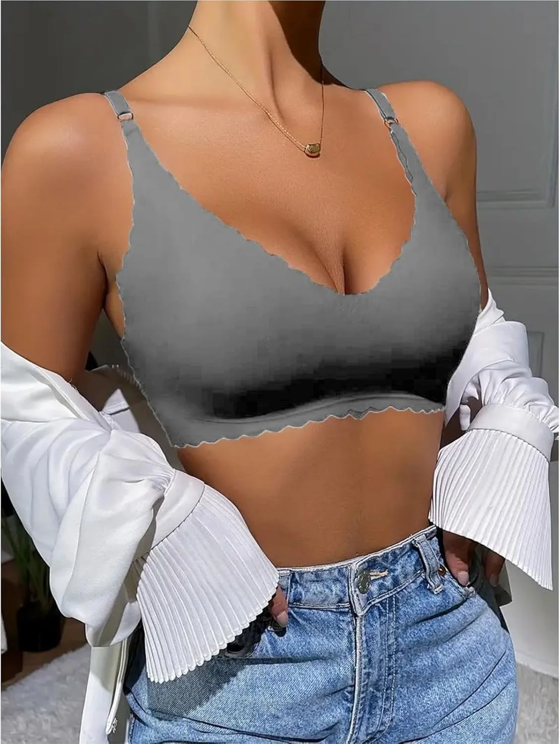 Bras for Women Wavy Deep V No Underwire Soft Wireless Bras Bralettes Comfort Seamless Bralettes Tank Tops Camisole