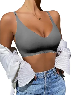 Bras for Women Wavy Deep V No Underwire Soft Wireless Bras Bralettes Comfort Seamless Bralettes Tank Tops Camisole