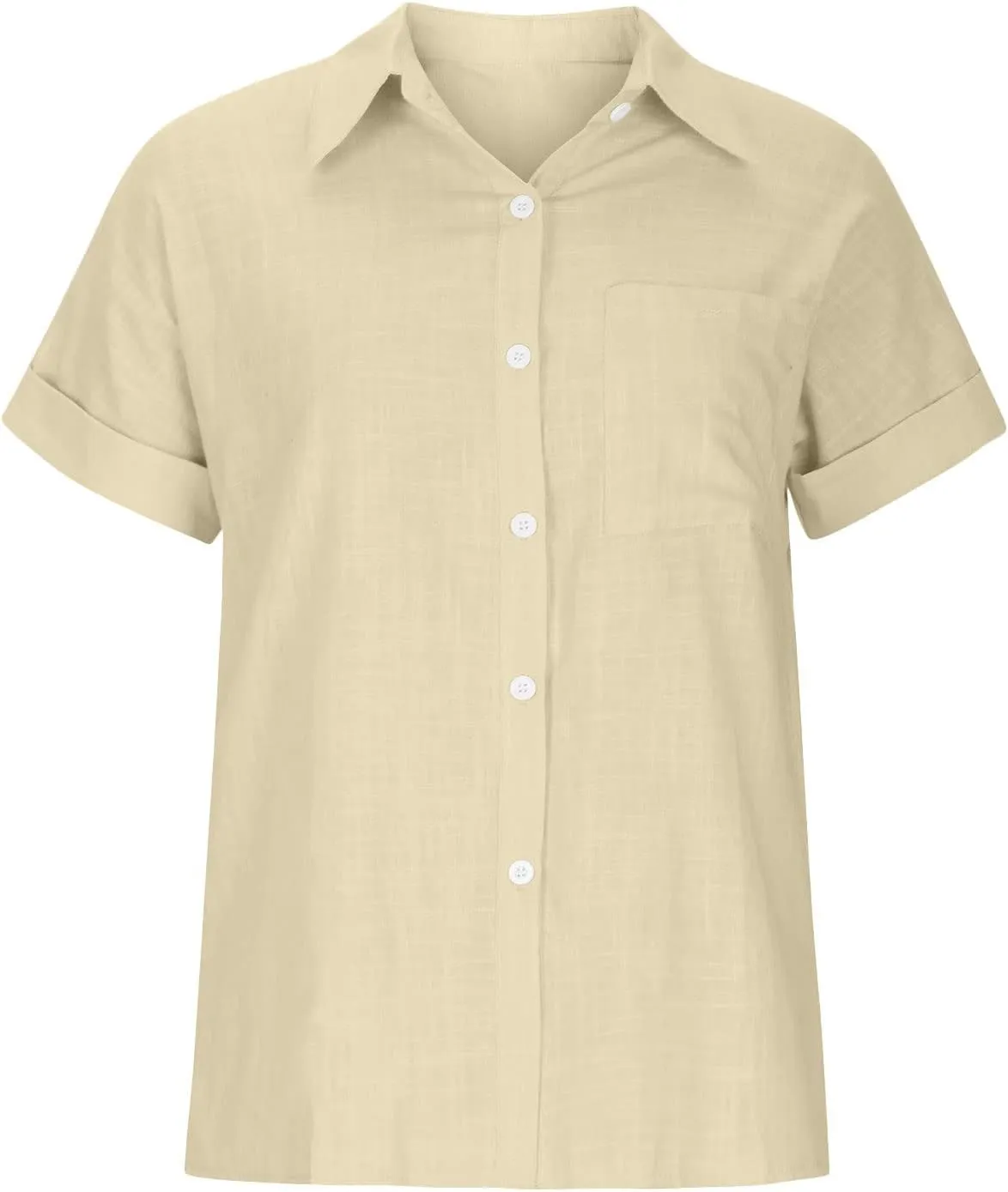 Button Down Shirt Women Summer Casual Trendy Tops Short Sleeve Linen Collared T Shirts Plain Tshirt Dressy Blouses