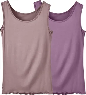 BZGTZT 2 Pack Soft Sleeveless Scoop Neck Tank Tops for Women Plus Size Loose Casual Shirt Basic Travel Solid Blouses