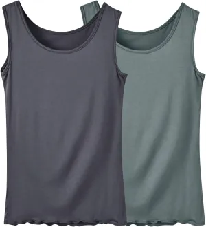 BZGTZT 2 Pack Soft Sleeveless Scoop Neck Tank Tops for Women Plus Size Loose Casual Shirt Basic Travel Solid Blouses