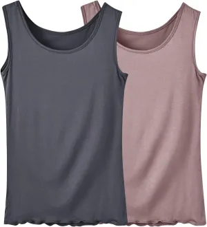 BZGTZT 2 Pack Soft Sleeveless Scoop Neck Tank Tops for Women Plus Size Loose Casual Shirt Basic Travel Solid Blouses