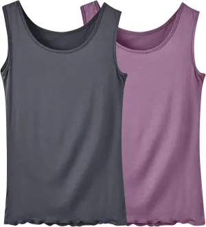 BZGTZT 2 Pack Soft Sleeveless Scoop Neck Tank Tops for Women Plus Size Loose Casual Shirt Basic Travel Solid Blouses