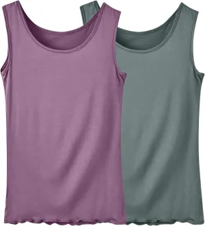 BZGTZT 2 Pack Soft Sleeveless Scoop Neck Tank Tops for Women Plus Size Loose Casual Shirt Basic Travel Solid Blouses