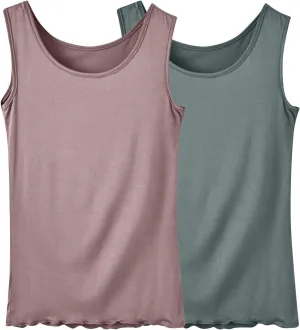 BZGTZT 2 Pack Soft Sleeveless Scoop Neck Tank Tops for Women Plus Size Loose Casual Shirt Basic Travel Solid Blouses