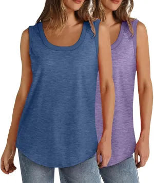 BZGTZT 2 Pack Womens Round Neck Plus Size Tank Tops Casual Loose Tunic Top Sleeveless T Shirts Daily Blouses Solid Tee