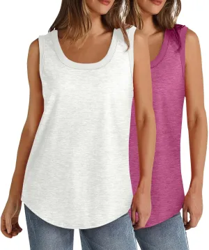 BZGTZT 2 Pack Womens Round Neck Plus Size Tank Tops Casual Loose Tunic Top Sleeveless T Shirts Daily Blouses Solid Tee